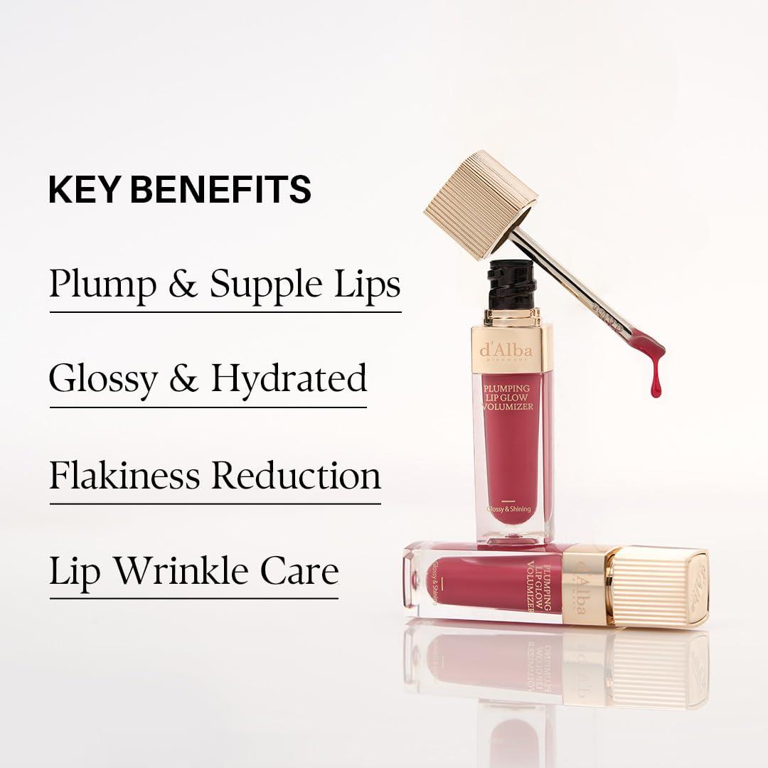 image:imagedalba Piedmont Plumping Lip Glow Mood Volumizer Hydrating Lip Plumper with Vegan Ceramide amp Vitamin C amp E Fuller Lips Volumizing Lip Gloss Glowy Finish Petal Rose 4 Colors 017 fl ozPosh Rose