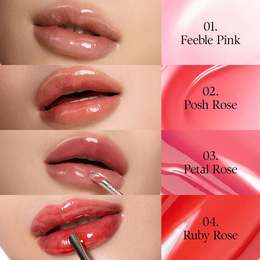 image:imagedalba Piedmont Plumping Lip Glow Mood Volumizer Hydrating Lip Plumper with Vegan Ceramide amp Vitamin C amp E Fuller Lips Volumizing Lip Gloss Glowy Finish Petal Rose 4 Colors 017 fl ozPosh Rose