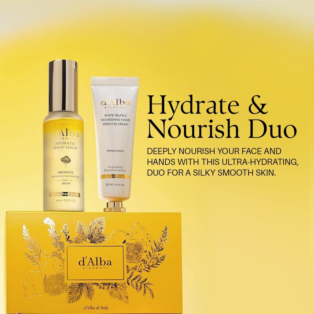 image:imagedalba Piedmont White Truffle Vegan Gift Set First Aromatic Spray Serum and Hand SerumampCream Hydrate amp Nourish Duo Gift Set Face amp Hand Moisturizer SetAromatic Spray Serum Hand SerumCream