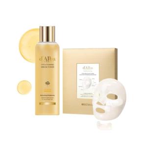 d’alba Piedmont Signature Vita Capsule Hydrogel Mask 8-Shape 1BOX (4 Sheets) + Vita Toning Serum Toner, Glass Skin with Double Vitamin Skincare, Face Moisturizer, (6.09 f